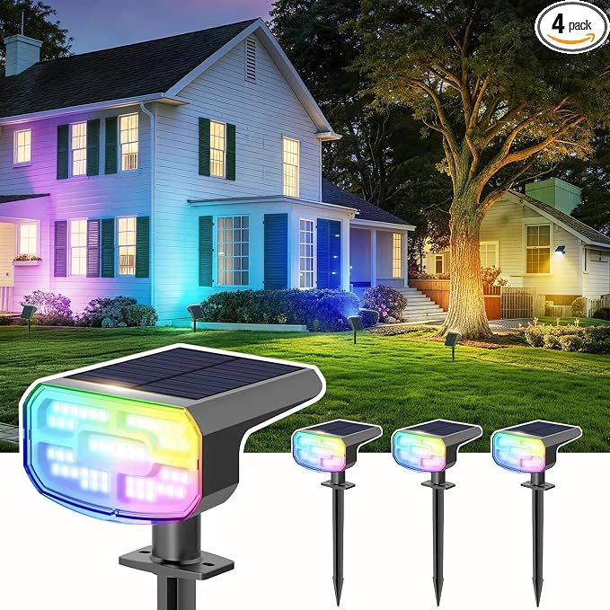 Color Changing Solar Spot Lights Outdoor Waterproof IP65, 9 Lighting Modes by JEJOT
