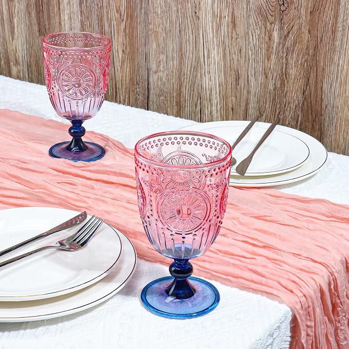 XUWAIDSGN 24Pcs Plastic Vintage Wine Glasses 13.5oz Reusable Embossed Goblet - Image 5