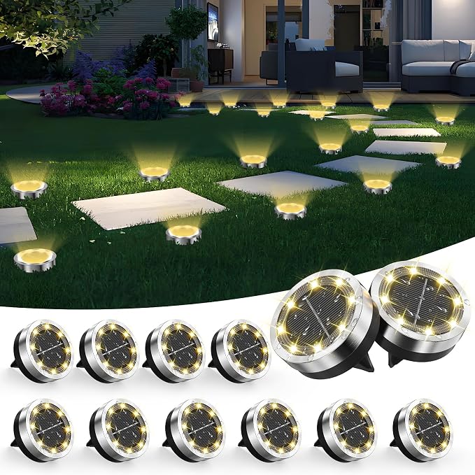 Solar Ground Lights Outdoor, 12 Pack Solar Lights Outdoor Waterproof, Mini Flat by Unknown