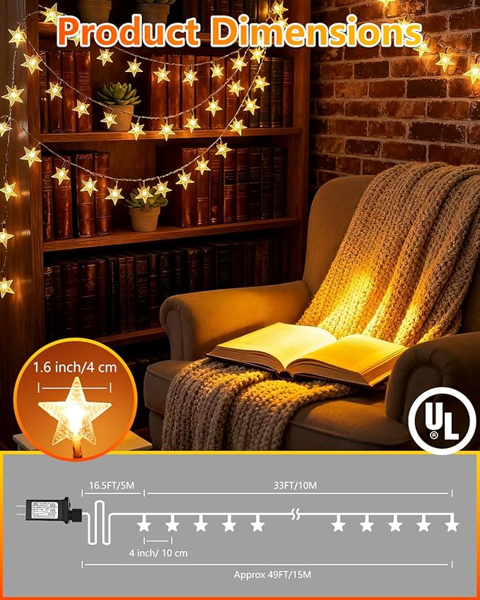 Twinkle Star 100 LED Star String Lights, 33FT Plug in Fairy String Lights - Image 5