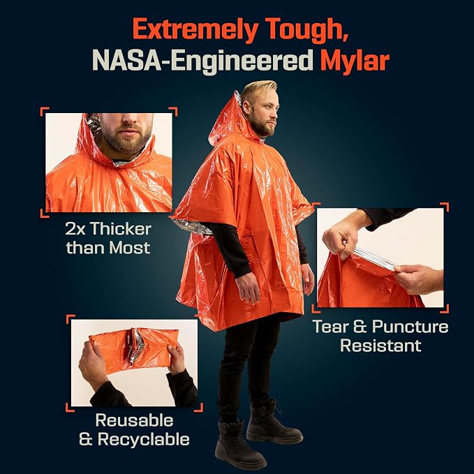 PREPARED4X Emergency Mylar Poncho – Survival Rain Poncho - Image 5