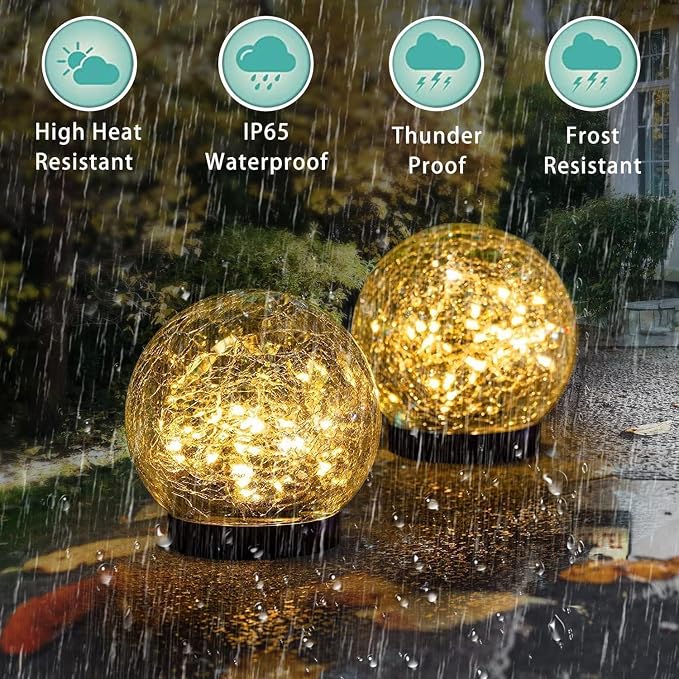 SyouHome Solar Garden Lights Outdoor Waterproof, 6 Pack LEDs Cracked Glass Ball - Image 5