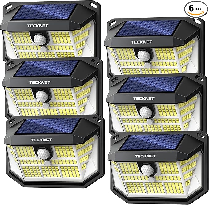 TECKNET 231 LED Solar Motion Lights Outdoor Waterproof, 6 Pack 300° Angle & 3 by Tecknet