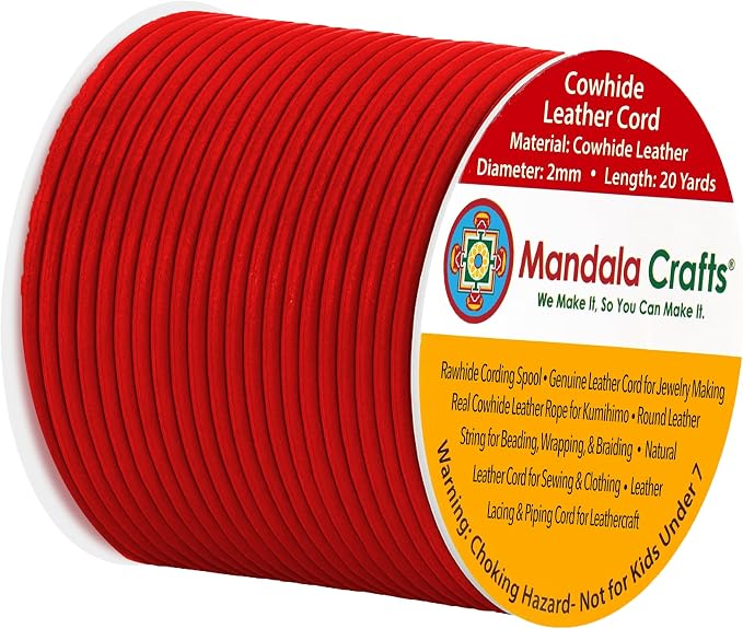 Mandala Crafts Round Cowhide Genuine Red Leather Cord by MandalaCrafts
