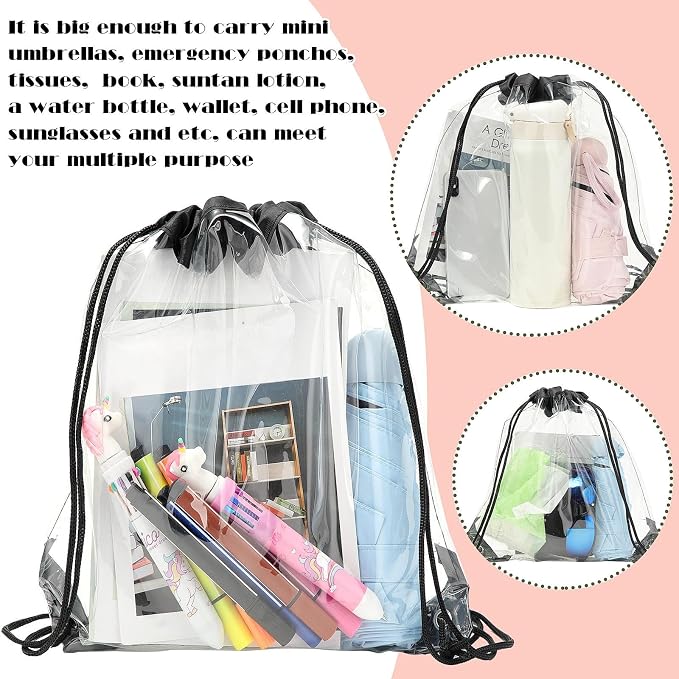 Shappy 30 Pcs Clear Drawstring Backpack, Plastic Waterproof Transparent Stadium - Image 4