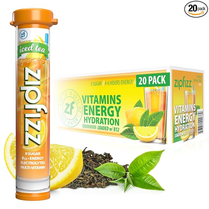 Zipfizz Daily Energy Drink Powder, Lemon Iced Tea, 20 Pack | 3-in-1 Sustained by Zipfizz