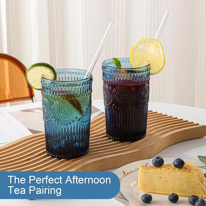 ZMOWIPDL Vintage Glassware Drinking Glasses Set of 6, 13 oz Blue Textured - Image 6