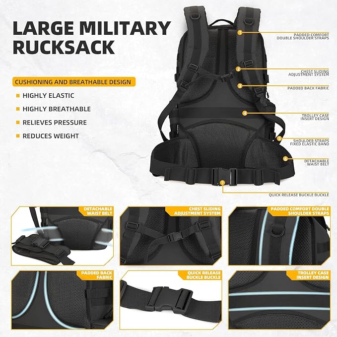 50L Military Tactical Backpack 3 Day Assault Pack Molle Daypack Hiking Backpack - Image 4
