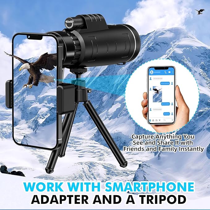 Monocular Telescope 40x60 with Smartphone Adapter, Telescope - Image 7