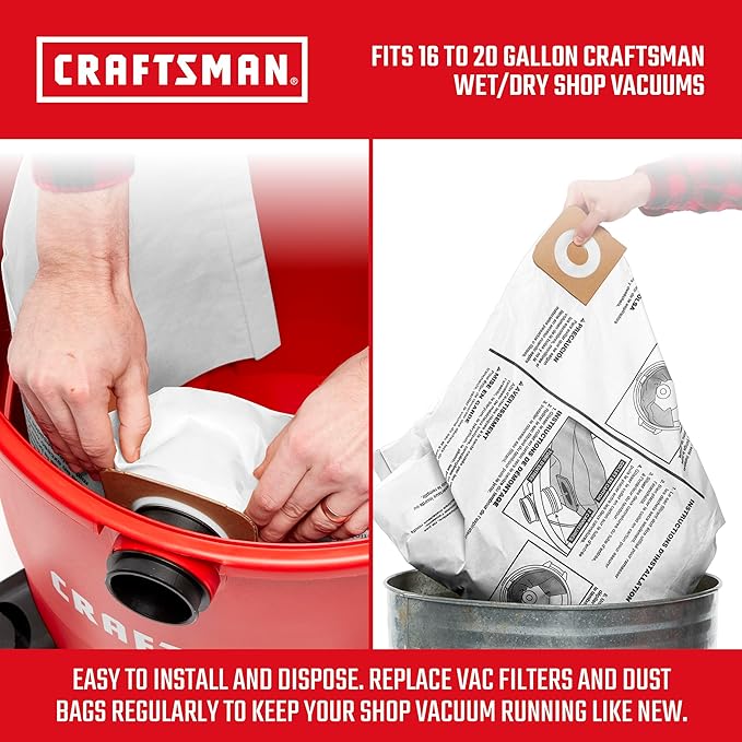 CRAFTSMAN CMXZVBE38749 Genuine General Purpose Wet Dry Vac Dust Collection Bags - Image 3