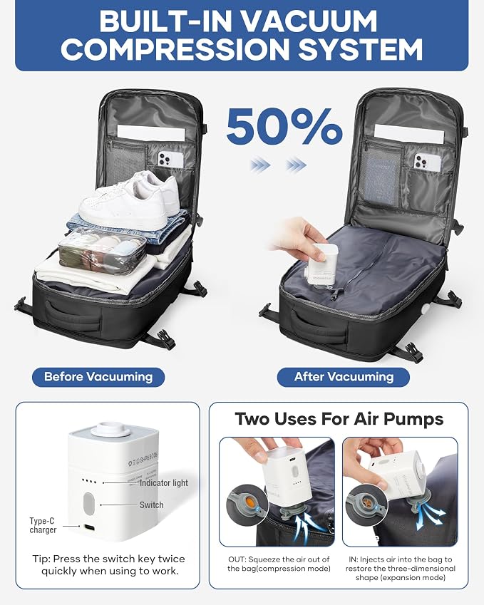 Vacuum Backpack Travel with Pump, Large Travel Backpack with Vacuum System - Image 2