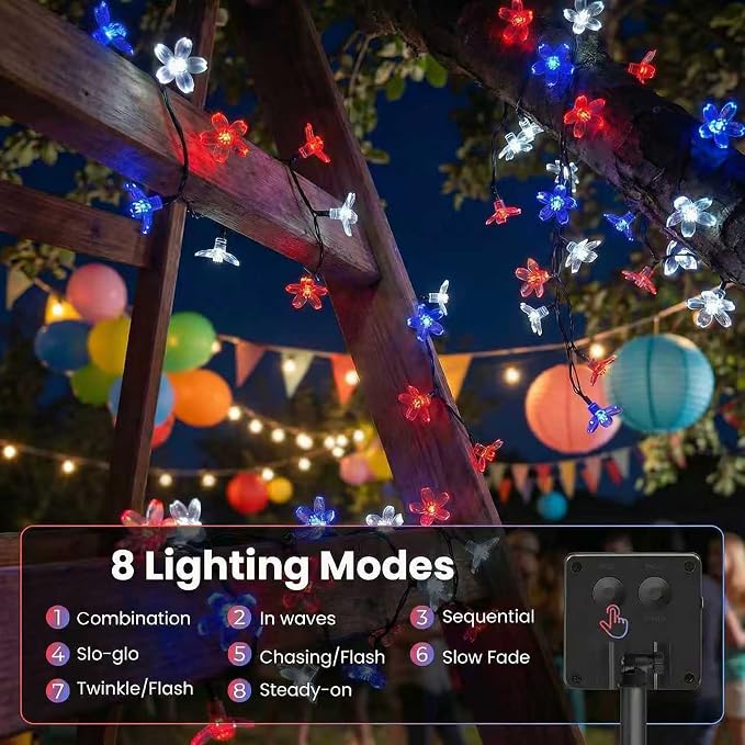 ITICdecor 50 LED Solar Flower String Lights Outdoor Waterproof 4th of July - Image 4