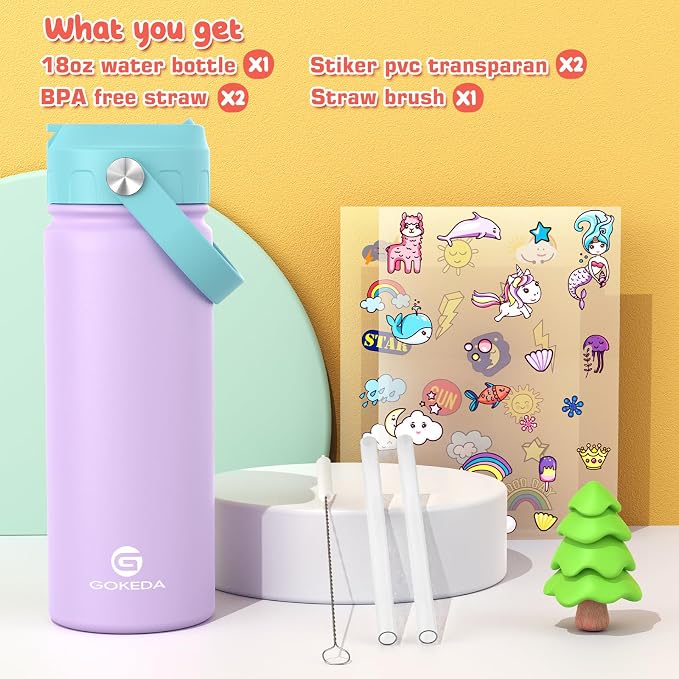 GoKEDA 18oz Kids Water Bottle, Insulated Water Bottles - Image 2