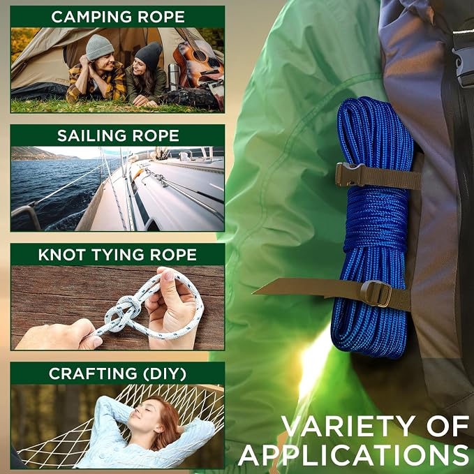 TECEUM Rope – 90 Feet x 1/4 Inch – Blue – Strong All-Purpose Utility Rope – - Image 5