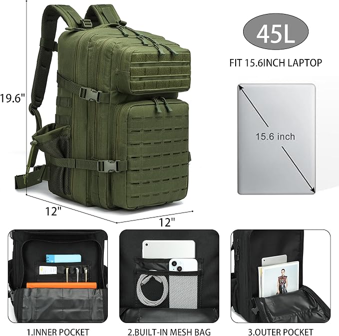Military Tactical Backpack 45L/25L 3 Day Assault Pack Molle Daypack Hiking - Image 2