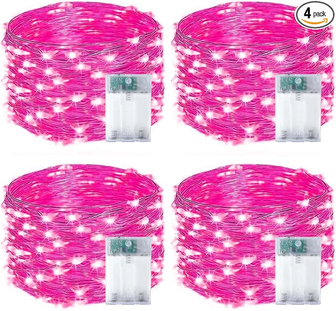 4-Pack 50 LED Pink Fairy Lights Battery Operated by EXF