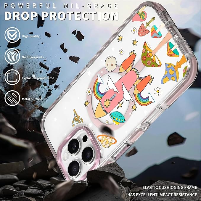 Case for iPhone 16 Pro Max, Spaceship Mushroom Phone Case Design，for Women - Image 5