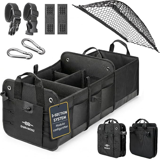 3-Section Car Trunk Organizer XL – Large Modular Auto Storage Bin, Foldable by DURABLEZ