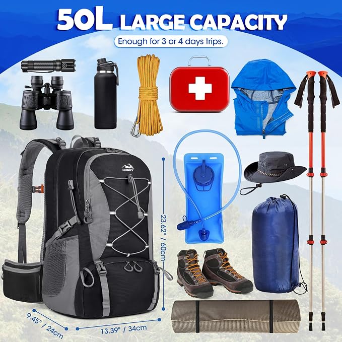 NUBILY 50L Hiking Backpack Waterproof Camping Backpack - Image 2
