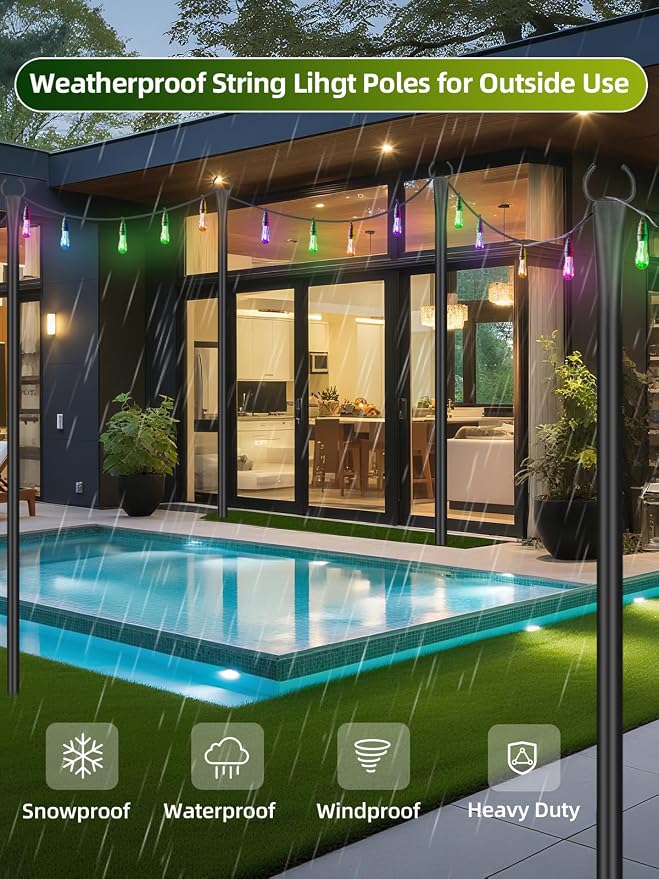 String Light Poles for Outside 4 Pack, 10ft Metal Outdoor String Light Poles - Image 4