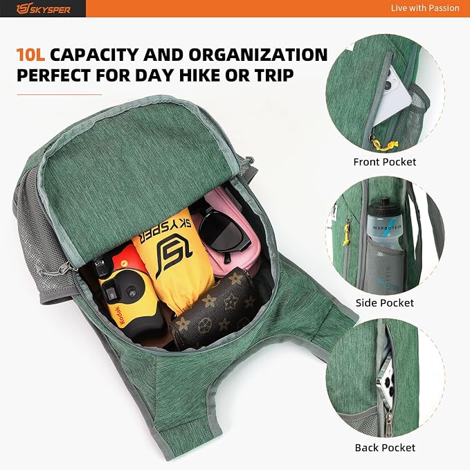 SKYSPER 10L Hiking Backpack Small Hiking Daypack Packable Lightweight Travel - Image 3