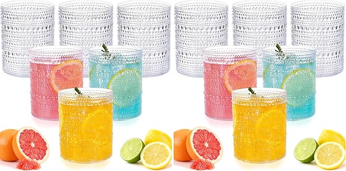 18PCS Plastic Hobnail Drinking Glasses - 14 Oz Clear Vintage Glasses Drinkware by Joyido