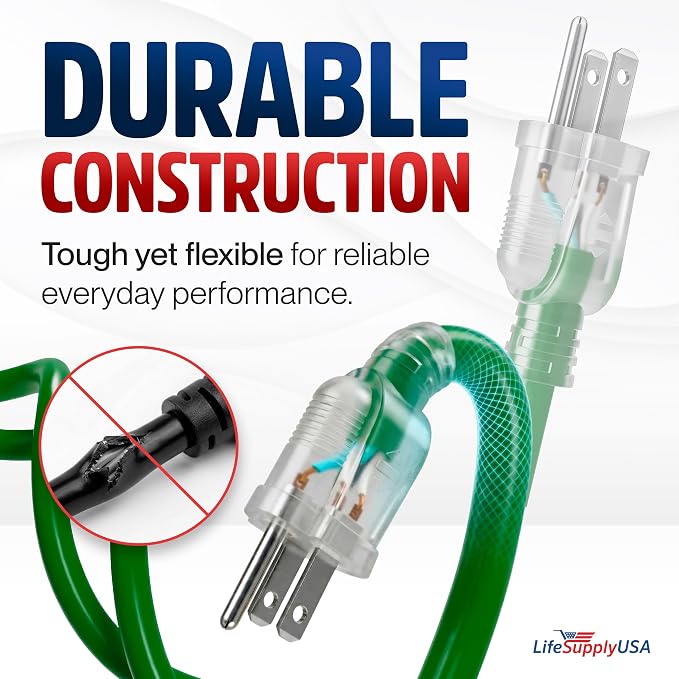 10ft Outdoor/Indoor Extension Cord 12/3 Gauge Extra Heavy Duty 3 Prong SJTW - Image 3