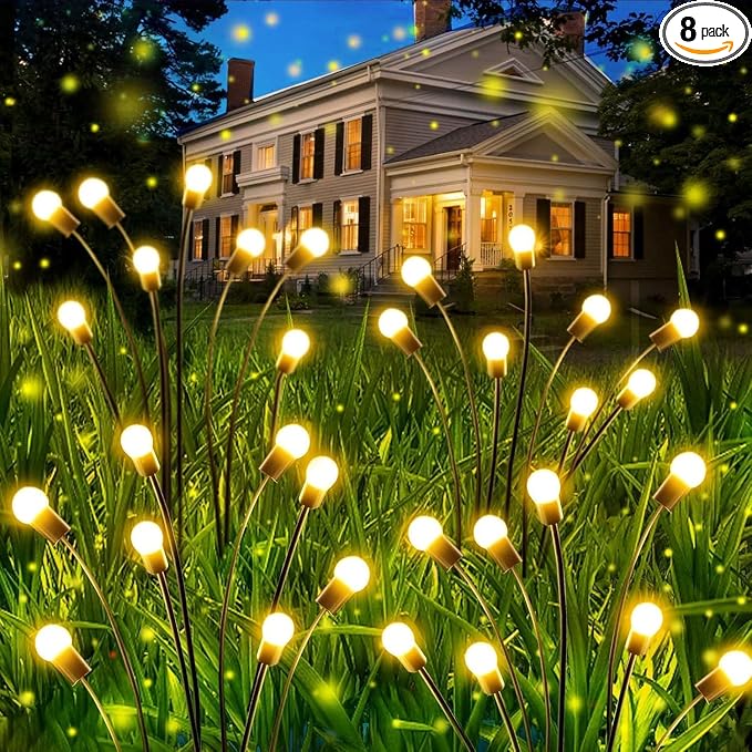 OZS 8 Pack Total 64 LED Solar Firefly Lights Fairy Outdoor by OZS