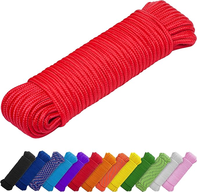 TECEUM Rope – 90 Feet x 1/4 Inch – Red – Strong All-Purpose Utility Rope – by TECEUM
