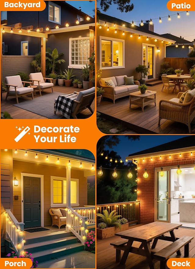 Outdoor String Patio Lights, 50FT 25 LED Patio Lights Waterproof, Connectable - Image 6
