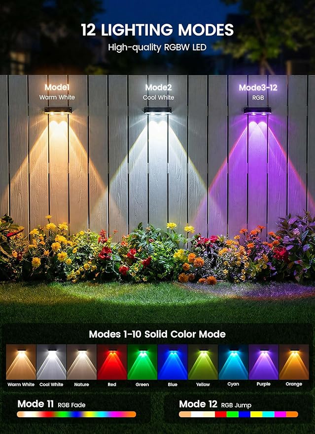 Brightown 4 Pack Solar Lights Outdoor Waterproof, Color Changing Solar Fence - Image 2