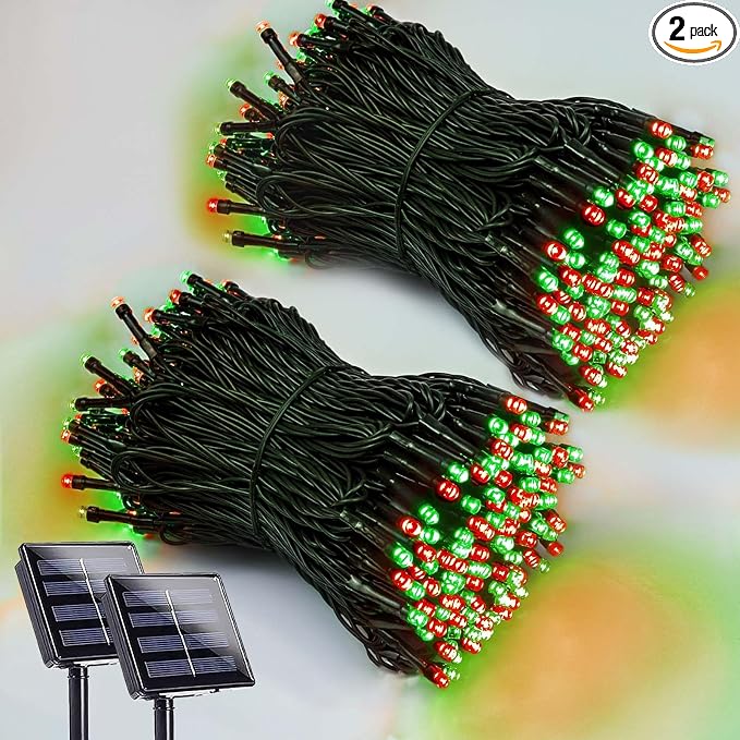 2 Pack 200 LED Solar Christmas Lights Outdoor Waterproof, Solar String Lights by EEW
