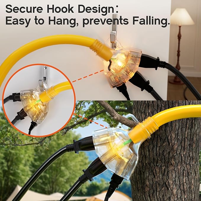 15ft 12 Gauge Heavy Duty 3 Outlet Extension Cord Splitter - Image 5