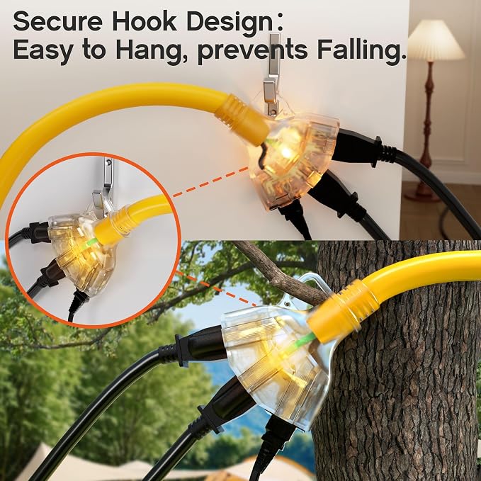 12 ft 12 Gauge Heavy Duty 3 Outlet Extension Cord Splitter - Image 5