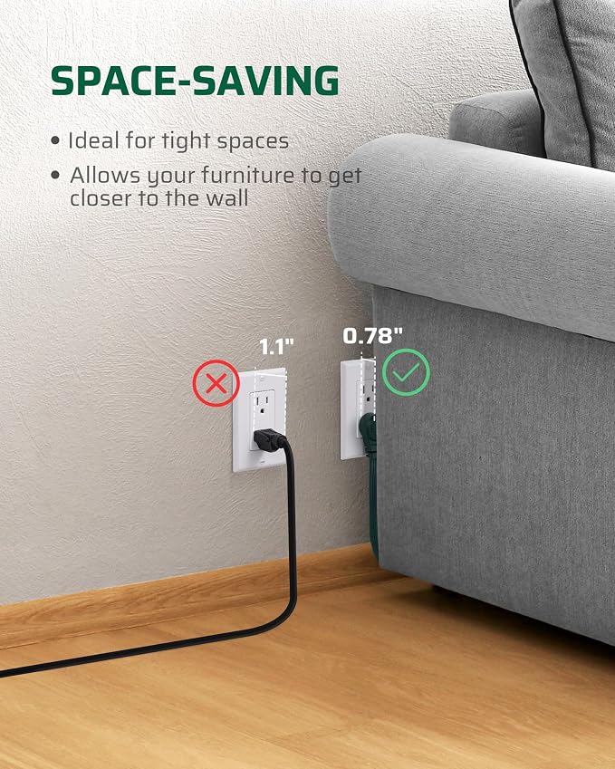 DEWENWILS 3 Outlet Flat Extension Cord Plug Christmas, 3FT 16/3 Awg Grounded - Image 4