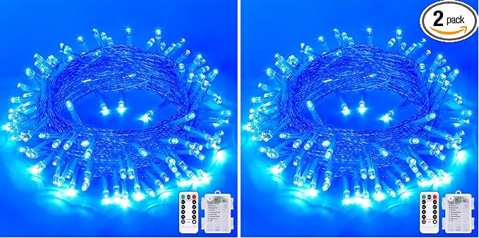 JMEXSUSS 33ft 100 LED Blue Christmas Tree Lights, Battery Operated Christmas by JMEXSUSS