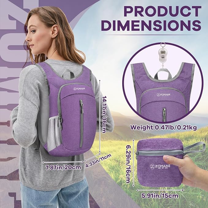 ZOMAKE 10L Ultra Lightweight Packable Backpack, Small Daypack Light Foldable - Image 2