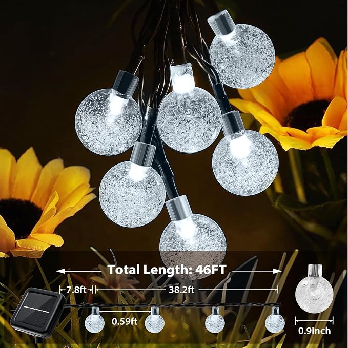 Outdoor Solar String Lights, 46FT 66LED 8Modes Crystal Solar Powered Christmas - Image 2