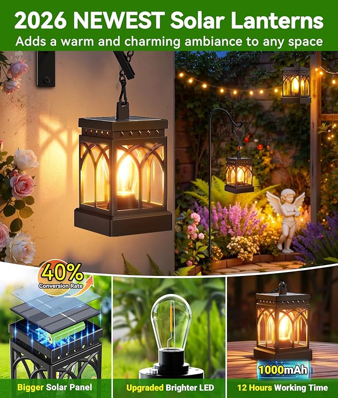 KOOPER 2 Pack Solar Lanterns Outdoor Waterproof, Brighter Hanging Solar Lantern - Image 3