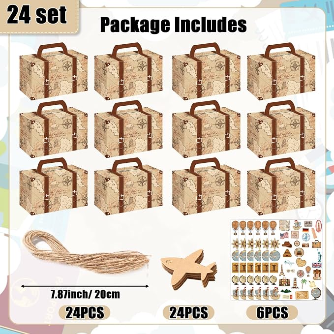 12Pcs Large Suitcase Party Favor Boxes Travel The Map Paper Treat Box - Image 2
