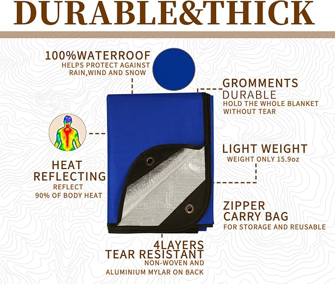 Heavy Duty Survival Blanket -Multifunctional Reflective Tarp Thermal Blanket - Image 3