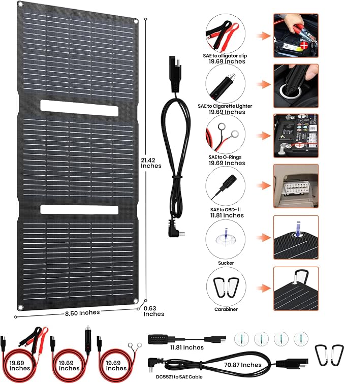 FlexSolar 15W Foldable Solar Panel Trickle Charger Maintainer Kits - 12V DC & - Image 4
