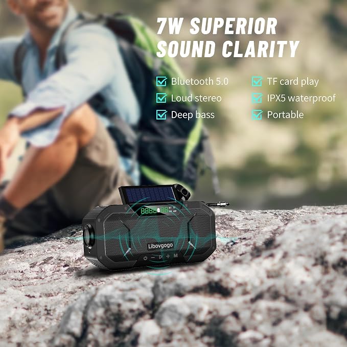 Emergency Radio Waterproof Bluetooth Speaker, Portable AM FM Radio - Image 8