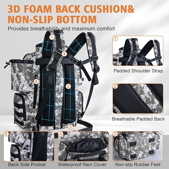 Goture Fishing Backpack, 58L 900D Water-Resistant Insulated Tackle Backpack - Image 6