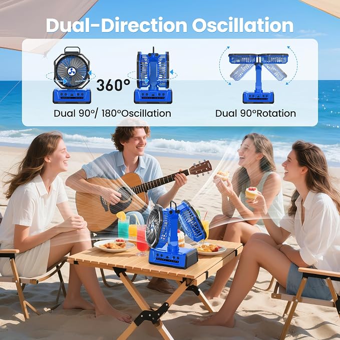 Dual Head Portable Rechargeable Fan 20000mAh Battery Powered Camping Fan - Image 5