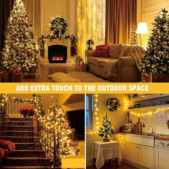 100FT Warm White String Lights – 300 LED Extra Long Waterproof Fairy Lights on - Image 4