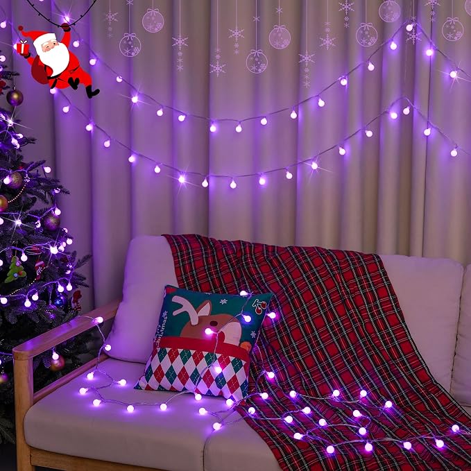 JMEXSUSS Purple Christmas Lights Indoor, Connectable 100 LED Globe String - Image 3