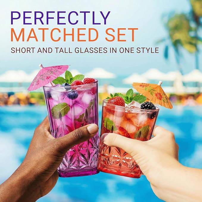 Bravario Royal Plastic Drinking Glasses, 13 and 18 oz Set of 12, Plastic Cups - Image 4