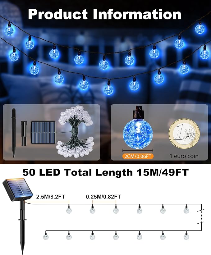 btfarm 2 Pack Solar String Lights Outdoor Waterproof, Total 98 FT 100 LED Solar - Image 2