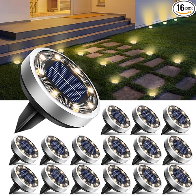 btfarm 16 Pack Solar Lights Outdoor, 8 LED Solar Ground Lights IP65 Waterproof by btfarmdecorativelighting
